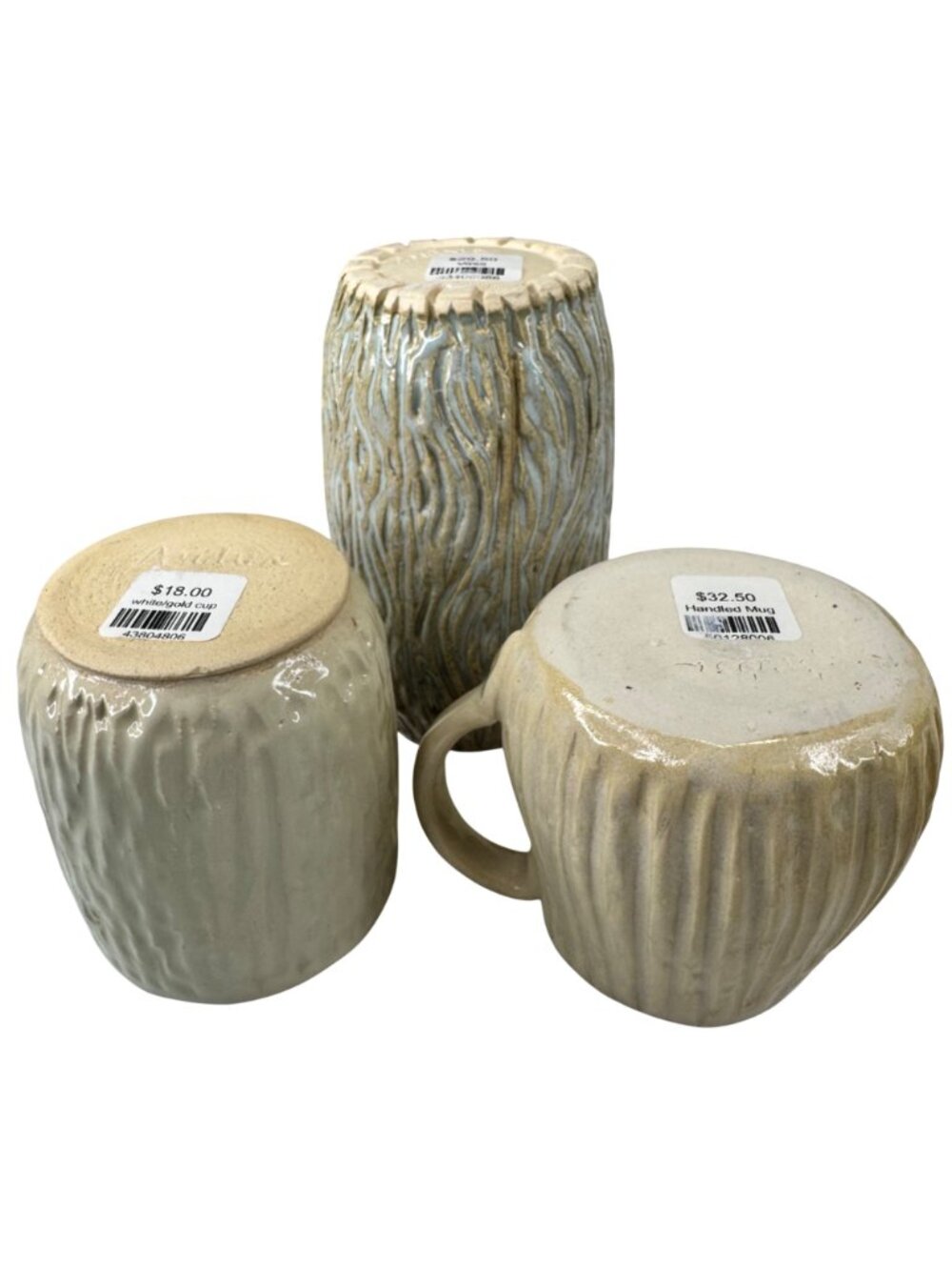 Andrea Art Pottery Handcrafted Ceramic Vase Cups Textured Neutral Glaze Set Of 3 - Picture 8 of 11